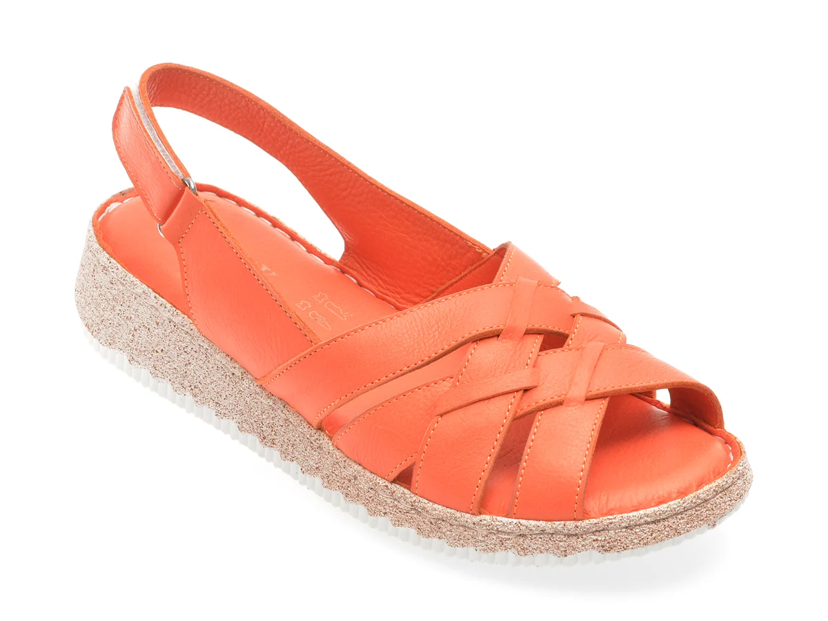 Sandale Kelik Portocalii, EV4001, Din Piele Naturala