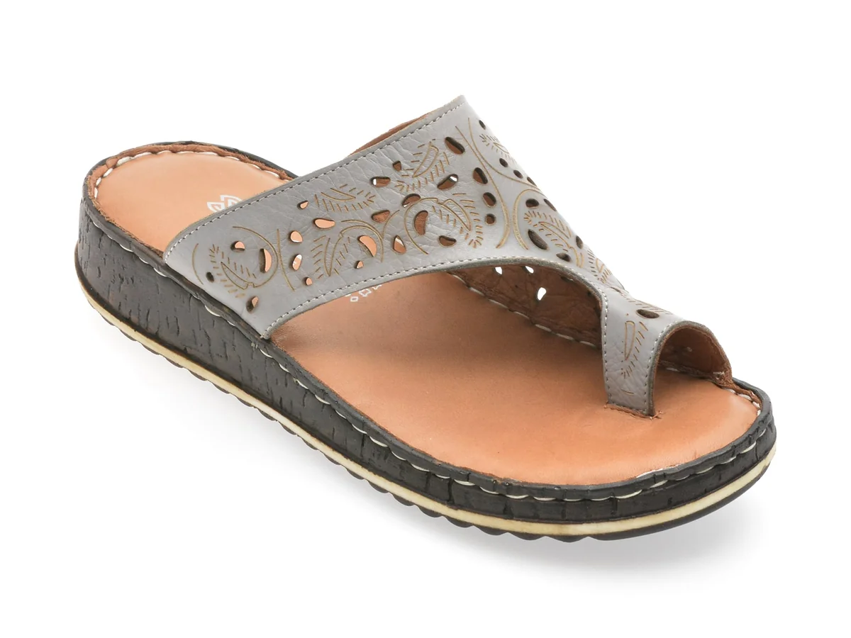 Papuci Shoozy Gri, EV28491, Din Piele Naturala