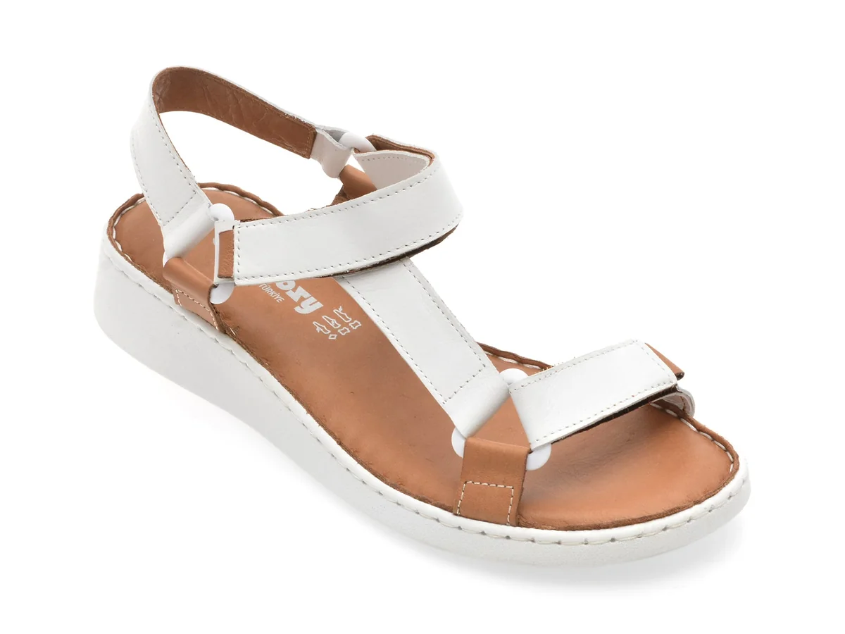 Sandale Shoozy Albe, EV4041, Din Piele Naturala