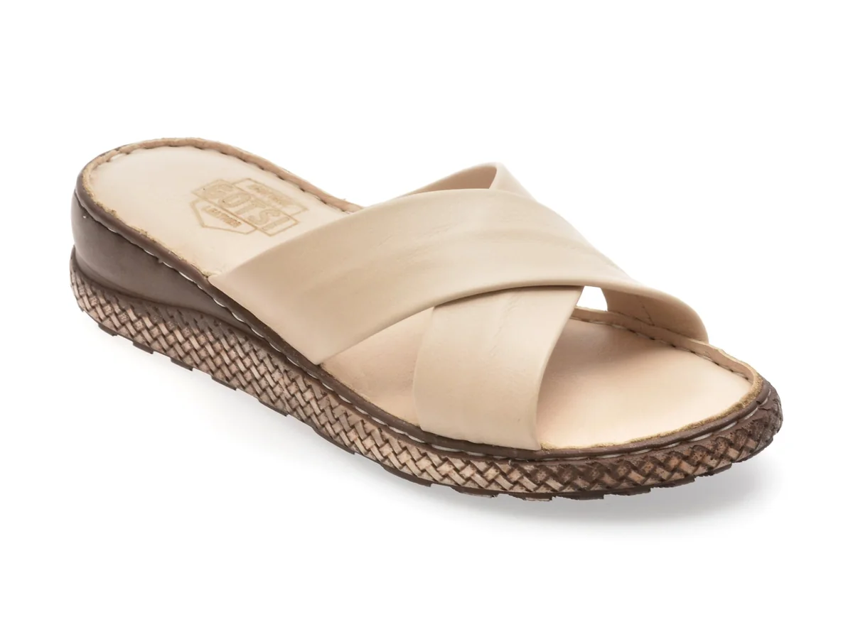 Papuci Gotsi Bej, EV2876, Din Piele Naturală