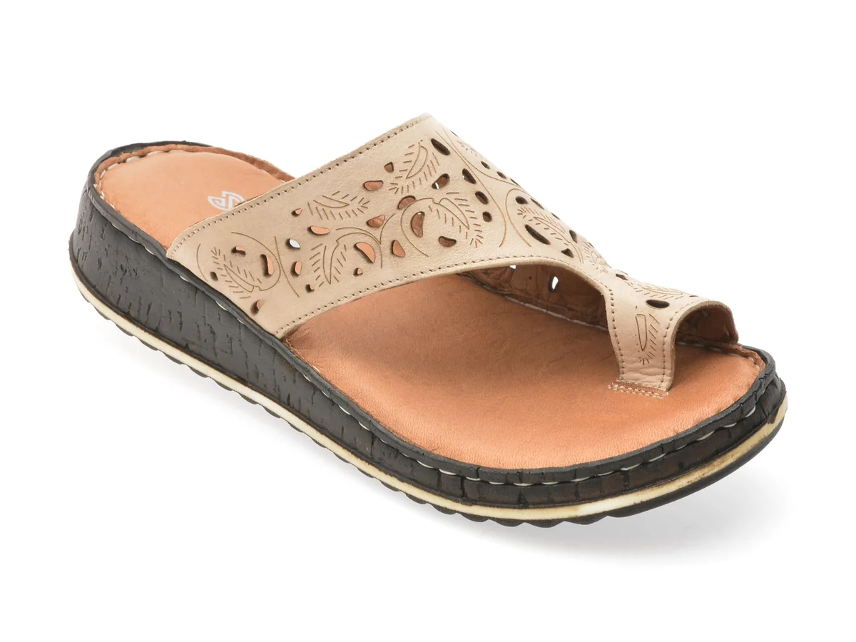Papuci Shoozy Bej, EV28491, Din Piele Naturala