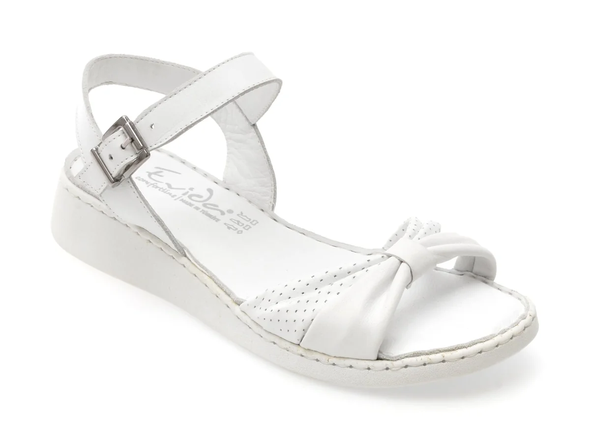 Sandale Evida Albe, EVP104, Din Piele Naturală
