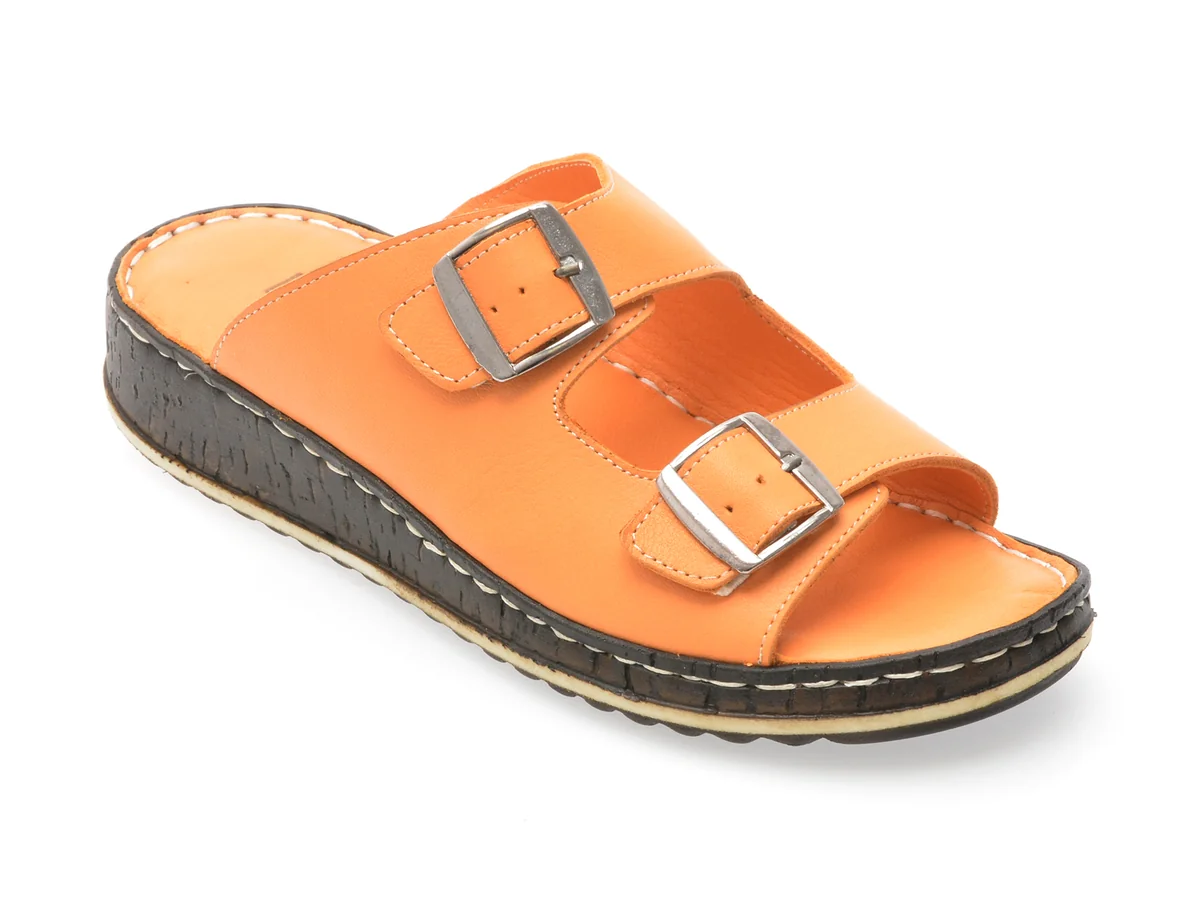 Papuci Gotsi Portocalii, EVP105, Din Piele Naturala