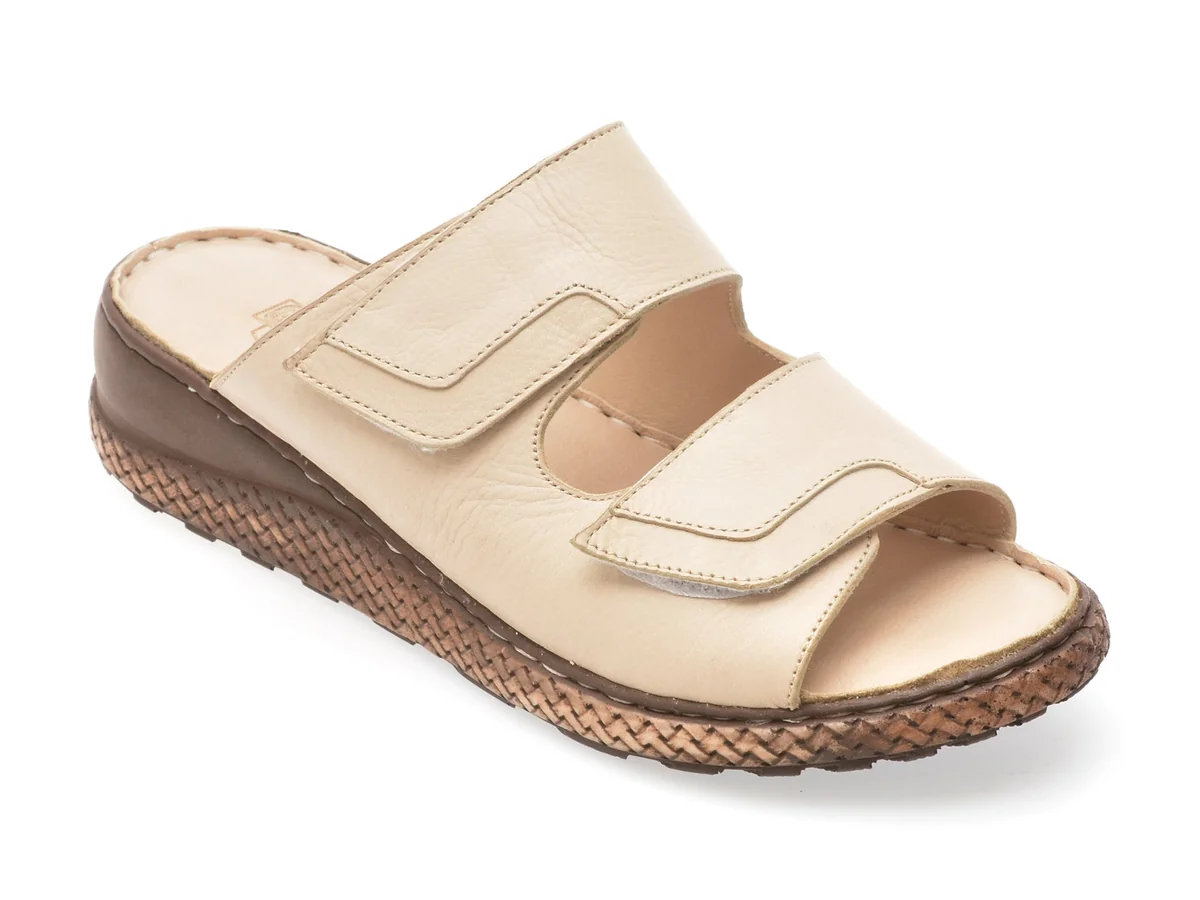 Papuci Gotsi Bej, EV2874, Din Piele Naturală