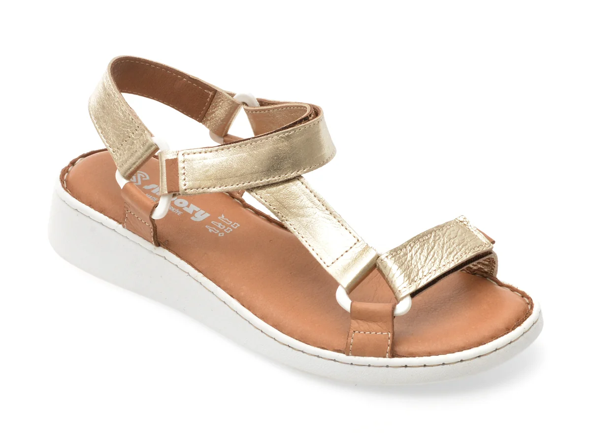Sandale Shoozy Auriu, EV4041, Din Piele Naturală