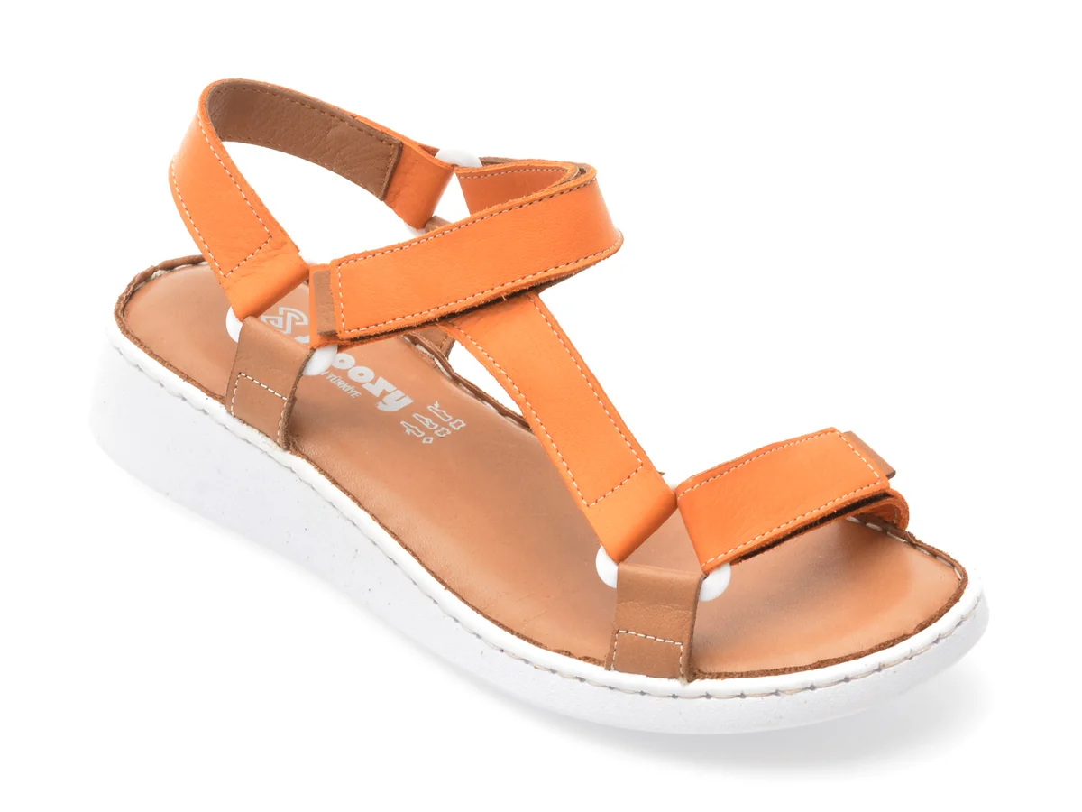 Sandale Shoozy Portocalii, EV4041, Din Piele Naturala