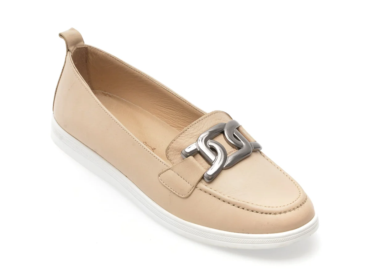 Mocasini Kelik Bej, EV2875, Din Piele Naturala