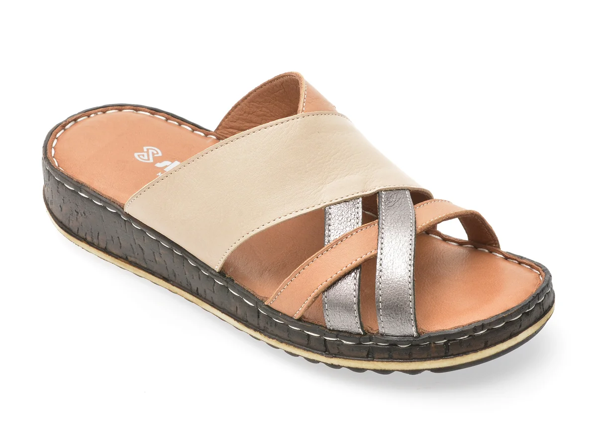 Papuci Shoozy Bej, EV2850, Din Piele Naturala