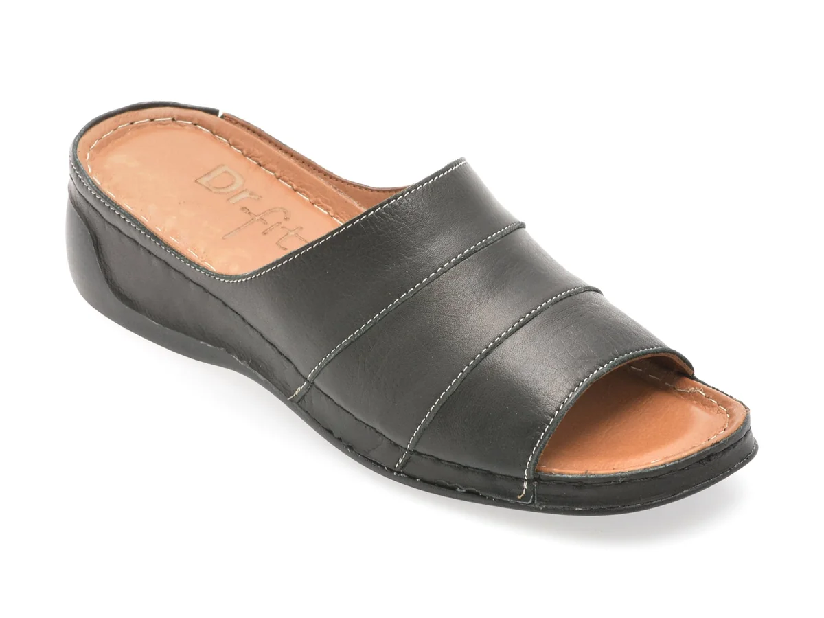 Papuci Dr Fit Negri, EV2863, Din Piele Naturala