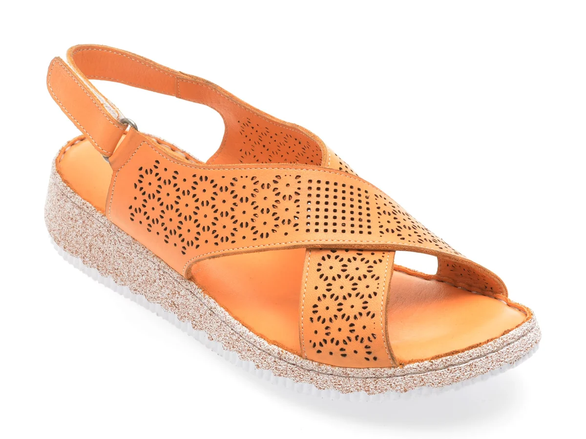Sandale Gotsi Portocalii, EV4003, Din Piele Naturală