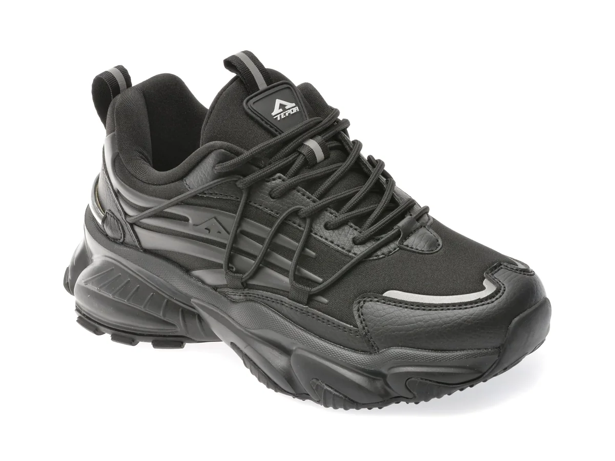 Pantofi Sport Tepor Negri, TP62, Din Material Textil