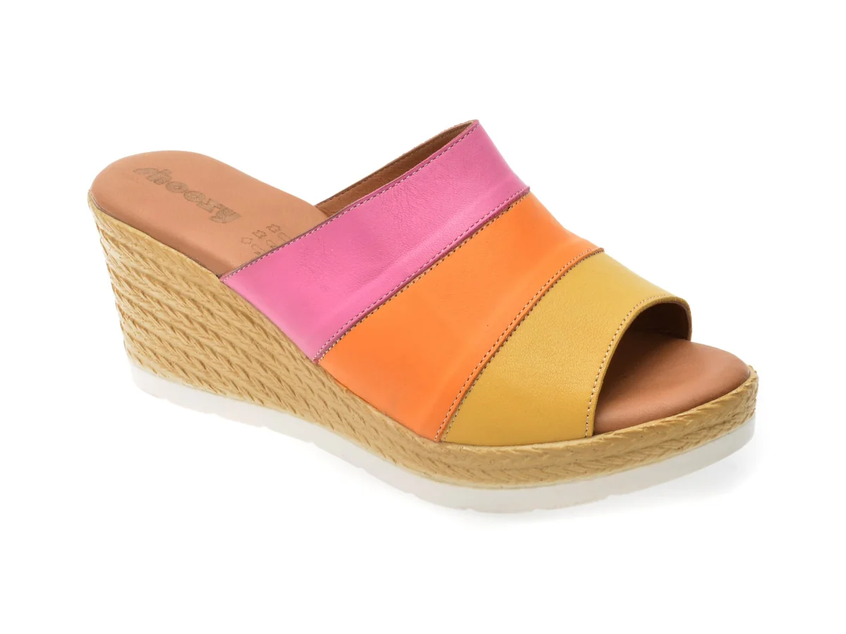 Papuci Shoozy Galbeni, EV4011, Din Piele Naturală