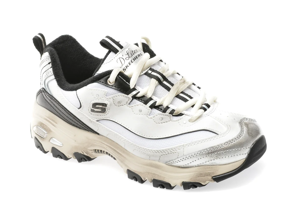 Pantofi Sport SKECHERS Alb-Negru, D LITES, Din Material Textil