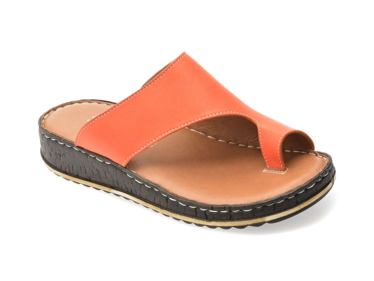 Papuci Shoozy Portocalii, EV2849, Din Piele Naturala