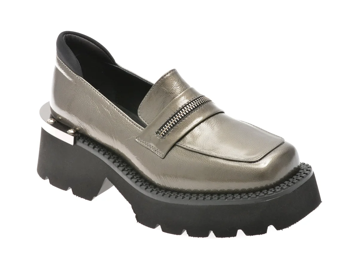 Mocasini Flavia Passini Gri, E1, Din Piele Naturala Lacuita