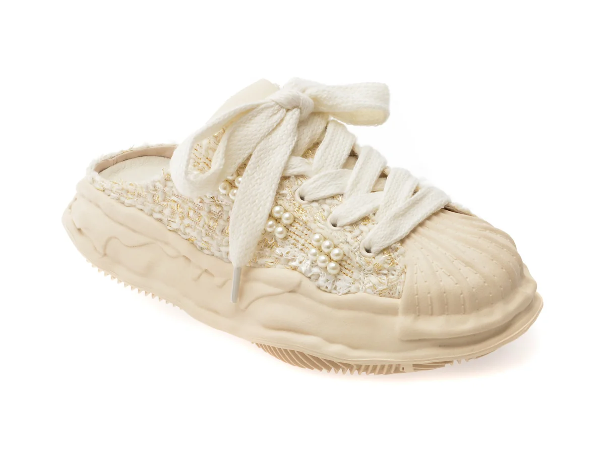 Papuci Flavia Passini Albi, H80155, Din Material Textil