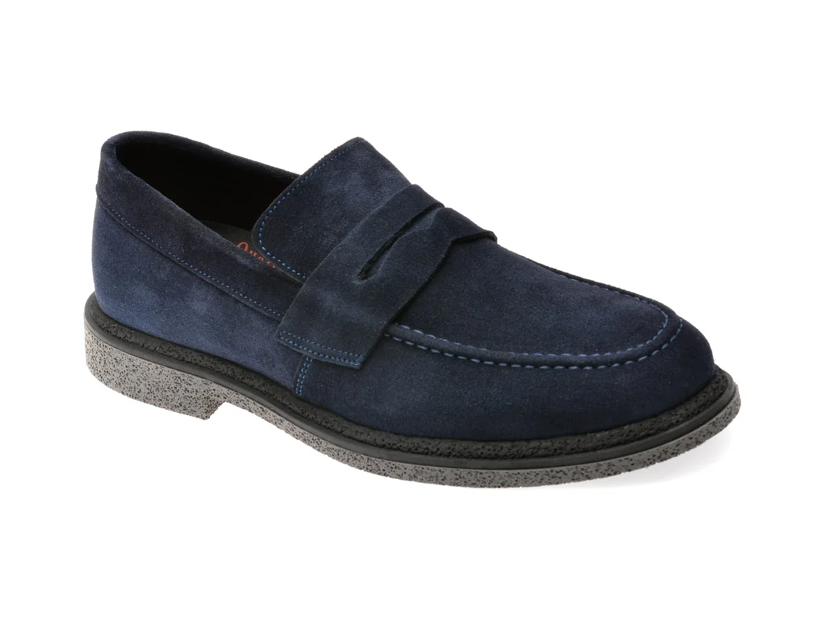 Mocasini Eleganti Otter Bleumarin, 6952, Din Piele Intoarsa