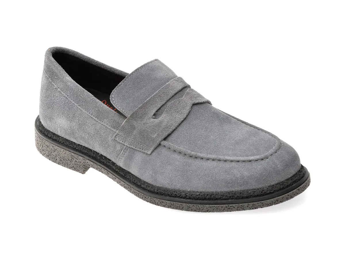 Mocasini Eleganti Otter Gri, 6952, Din Piele Intoarsa