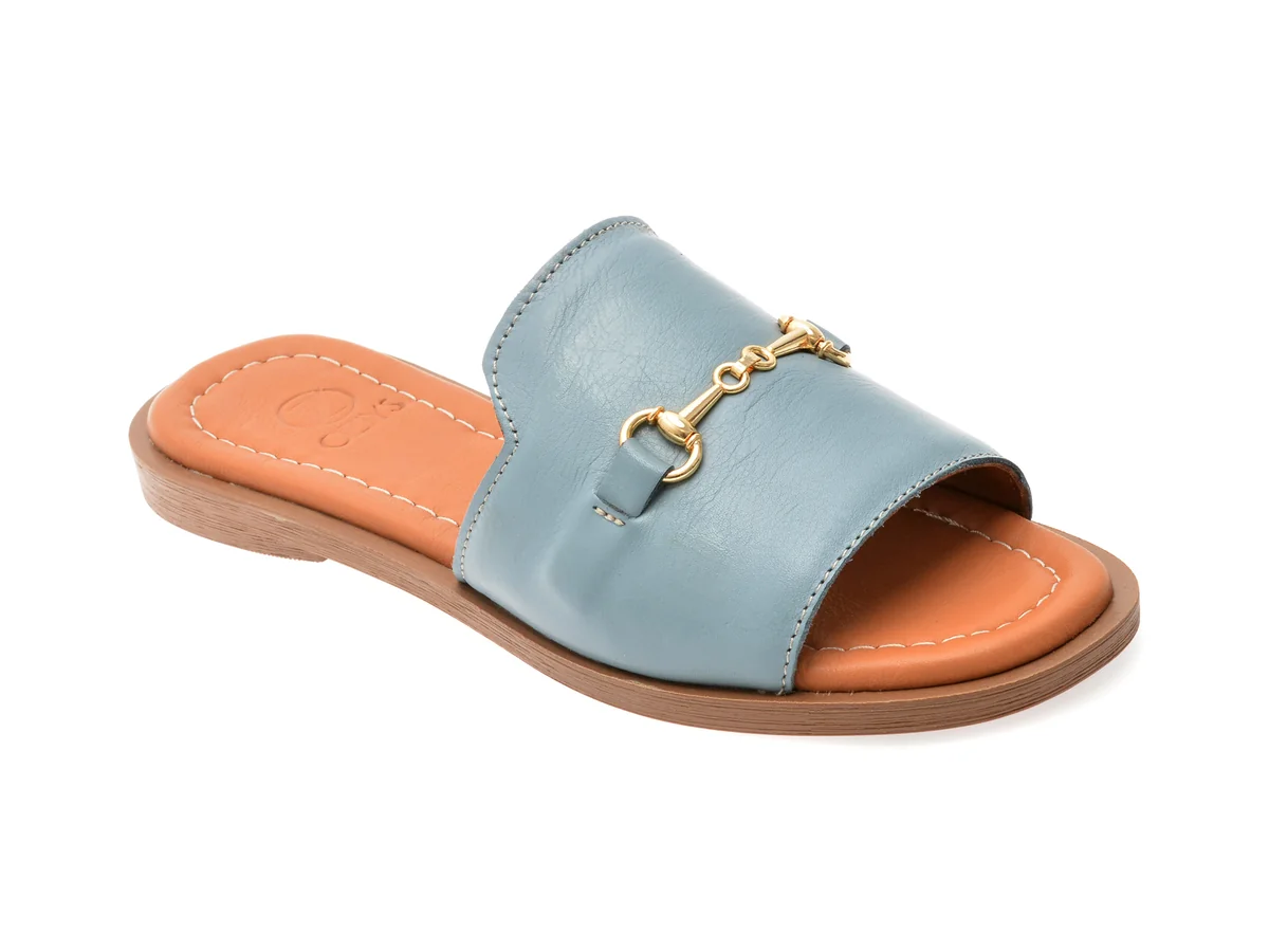 Papuci OZIYS Albastri, 2024, Din Piele Naturala