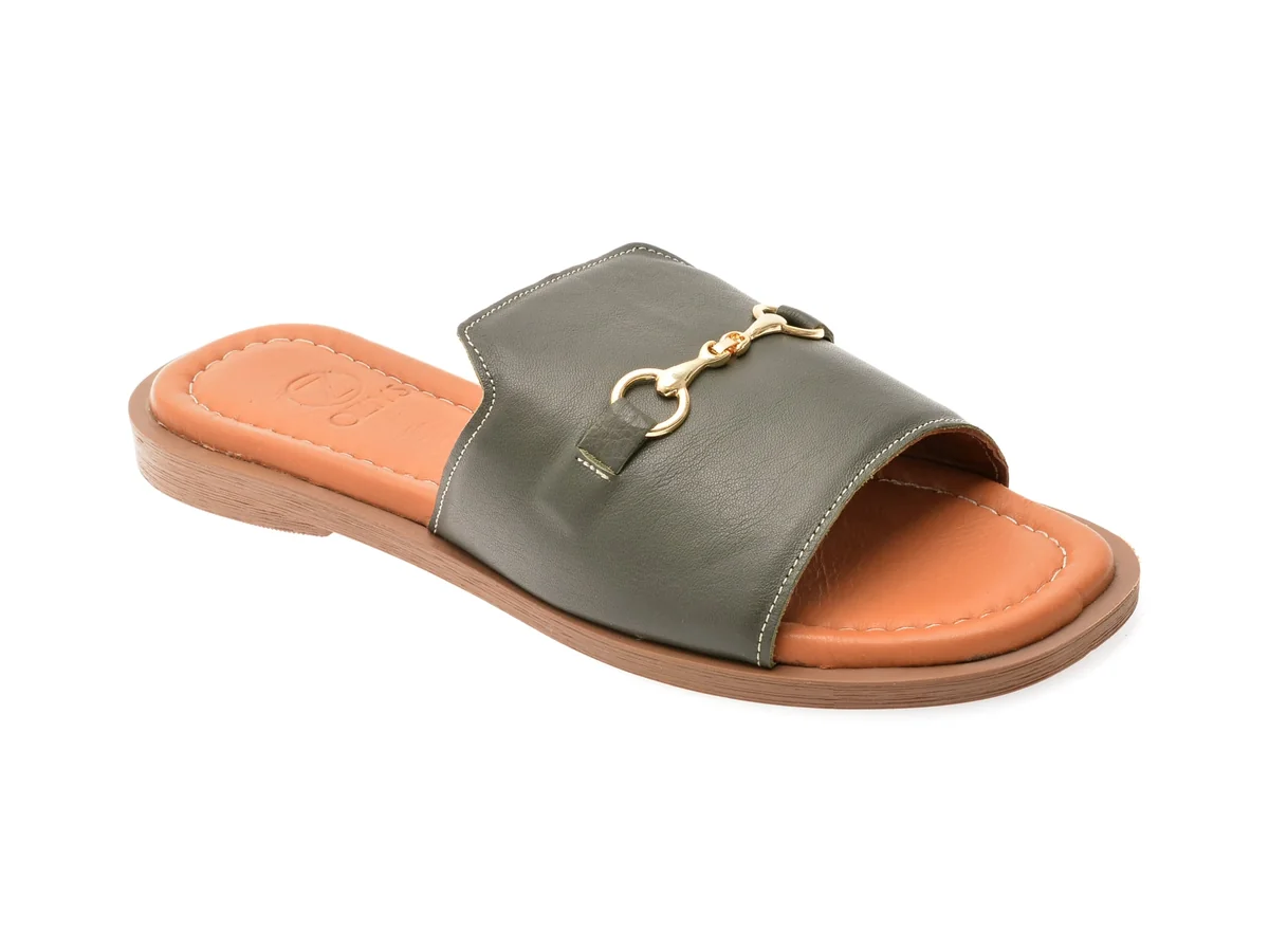 Papuci OZIYS Kaki, 2024, Din Piele Naturala