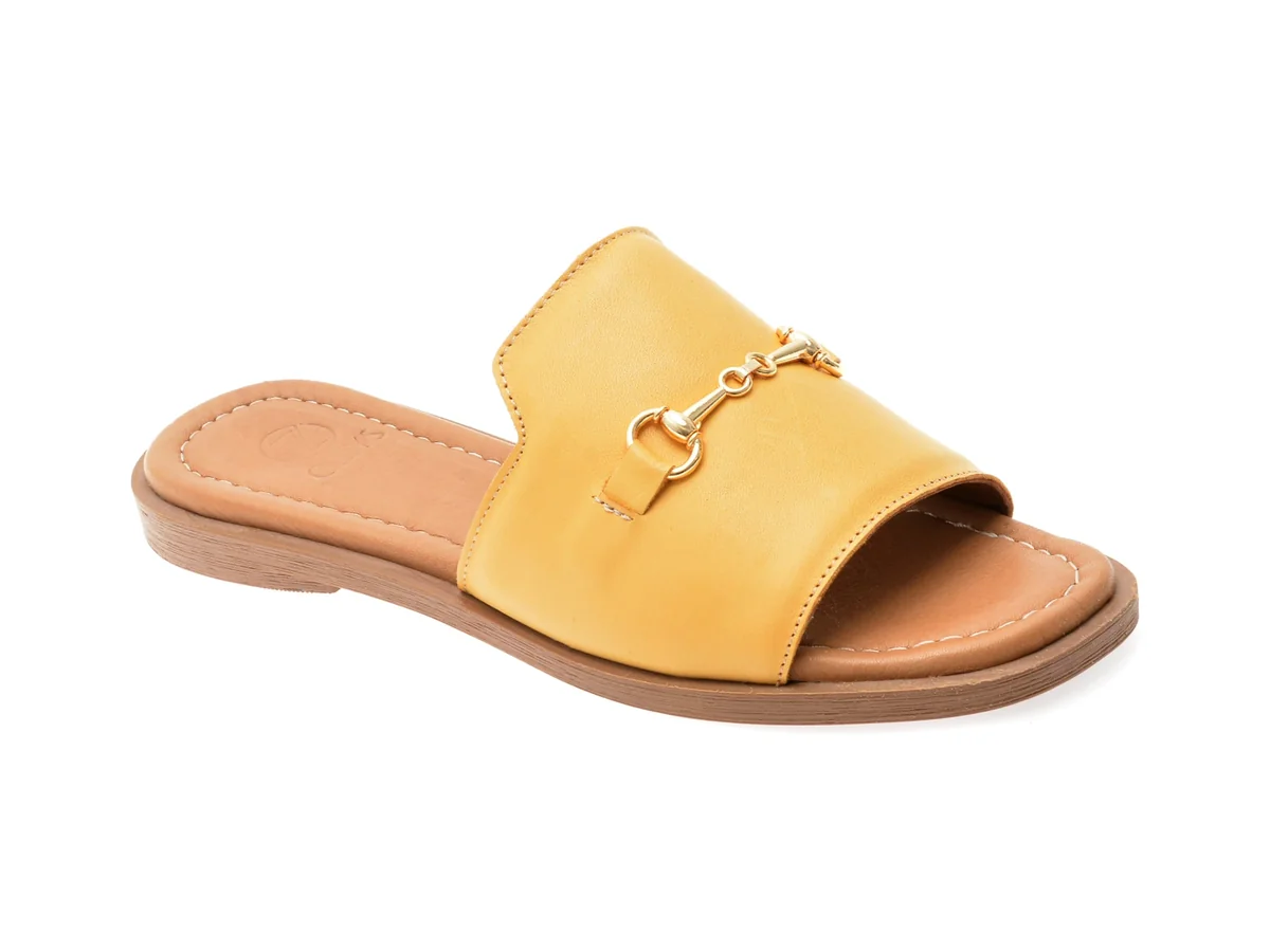 Papuci OZIYS Galbeni, 2024, Din Piele Naturala