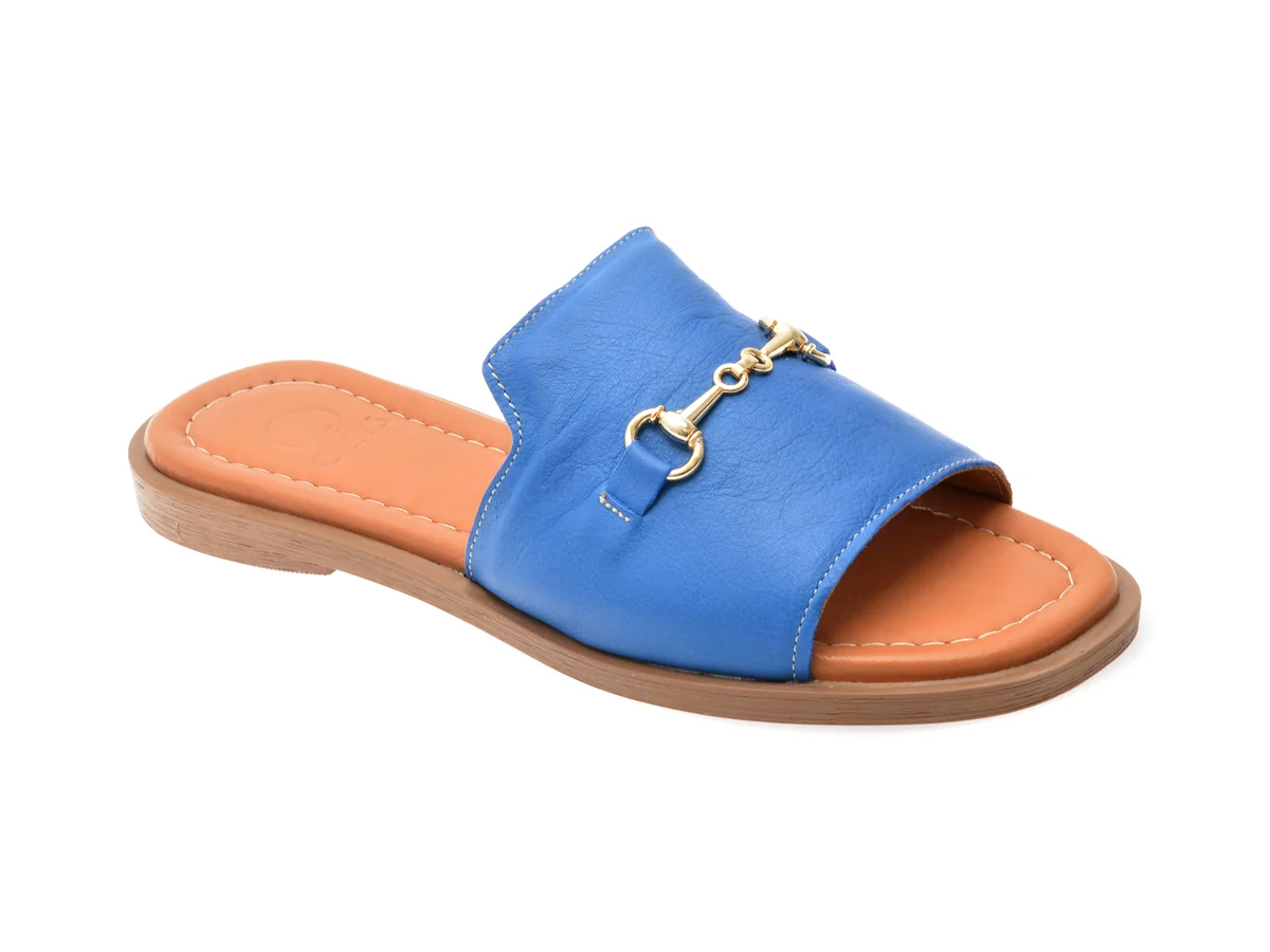 Papuci OZIYS Albastri, 2024, Din Piele Naturala
