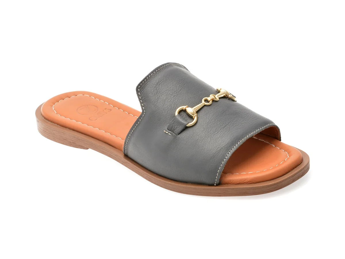 Papuci OZIYS Gri, 2024, Din Piele Naturala