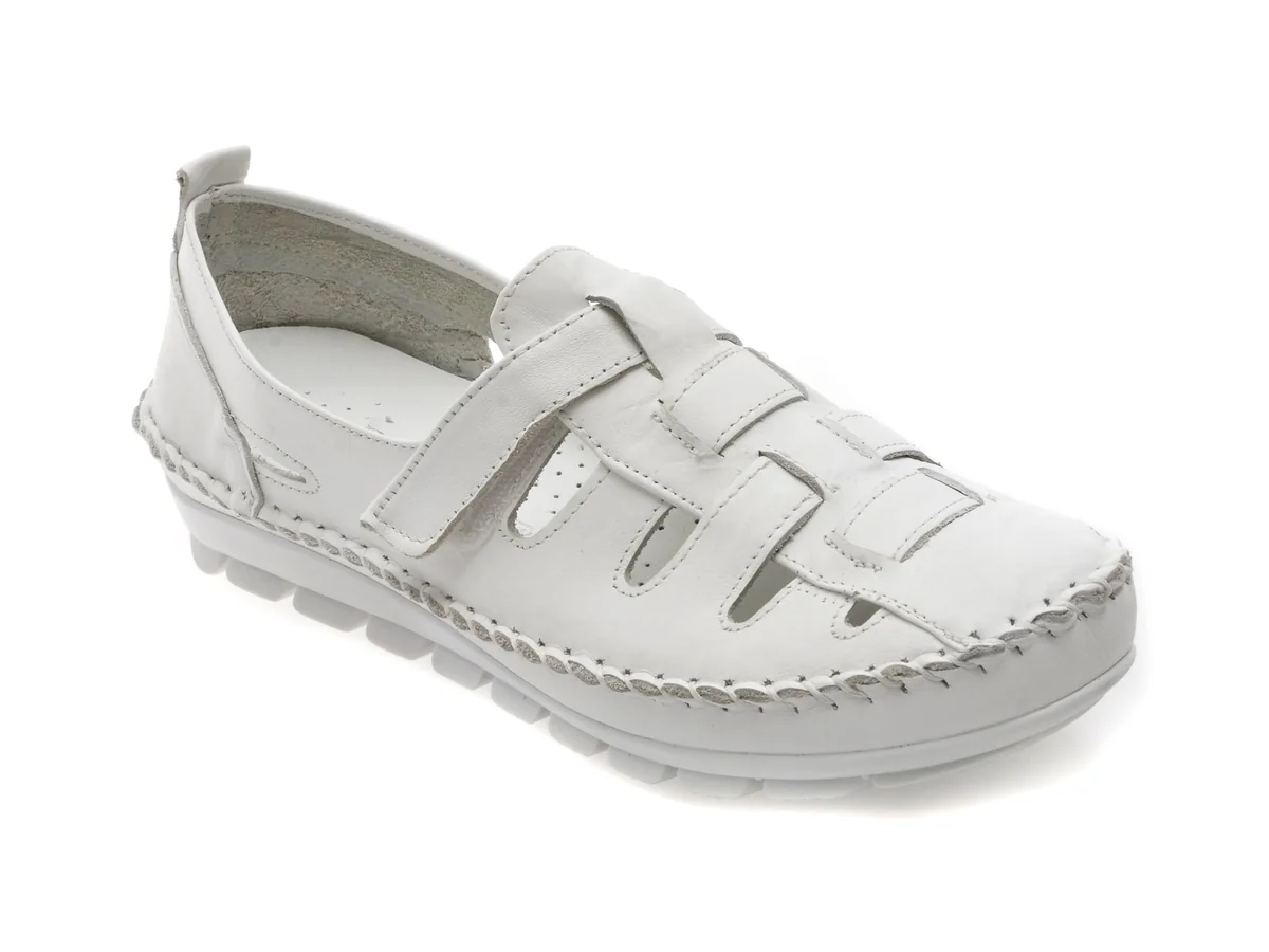 Pantofi Flavia Passini Albi, 2334, Din Piele Naturala