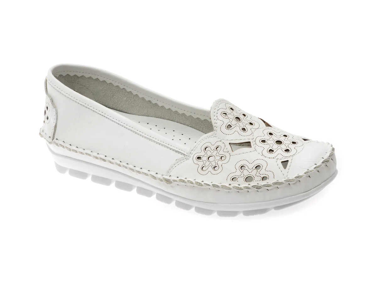 Pantofi Flavia Passini Albi, 2336, Din Piele Naturala