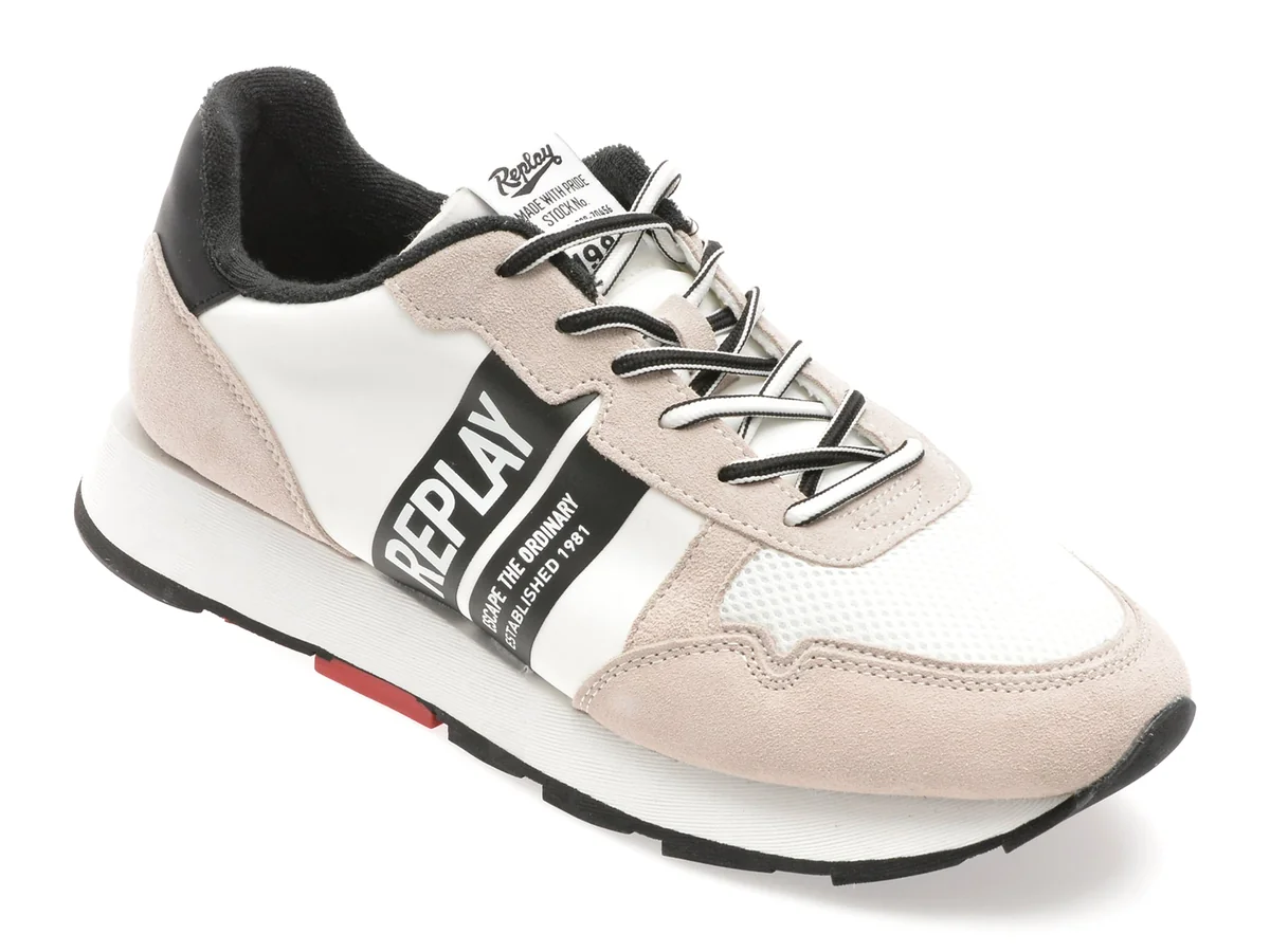Pantofi Sport REPLAY Alb-Negru, GMS68, Din Material Textil
