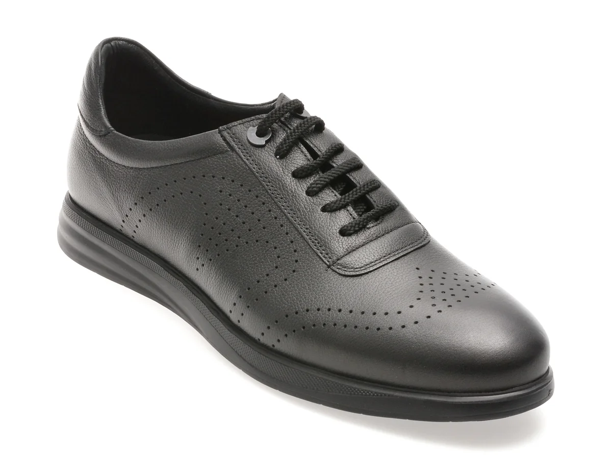 Pantofi Otter Negri, E881, Din Piele Naturală