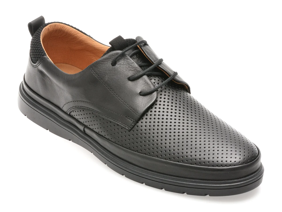 Pantofi Otter Negri, A20B, Din Piele Naturală