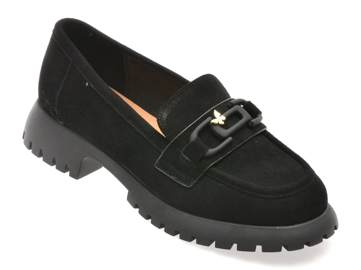 Mocasini Gryxx Negri, V856G45, Din Piele Întoarsă