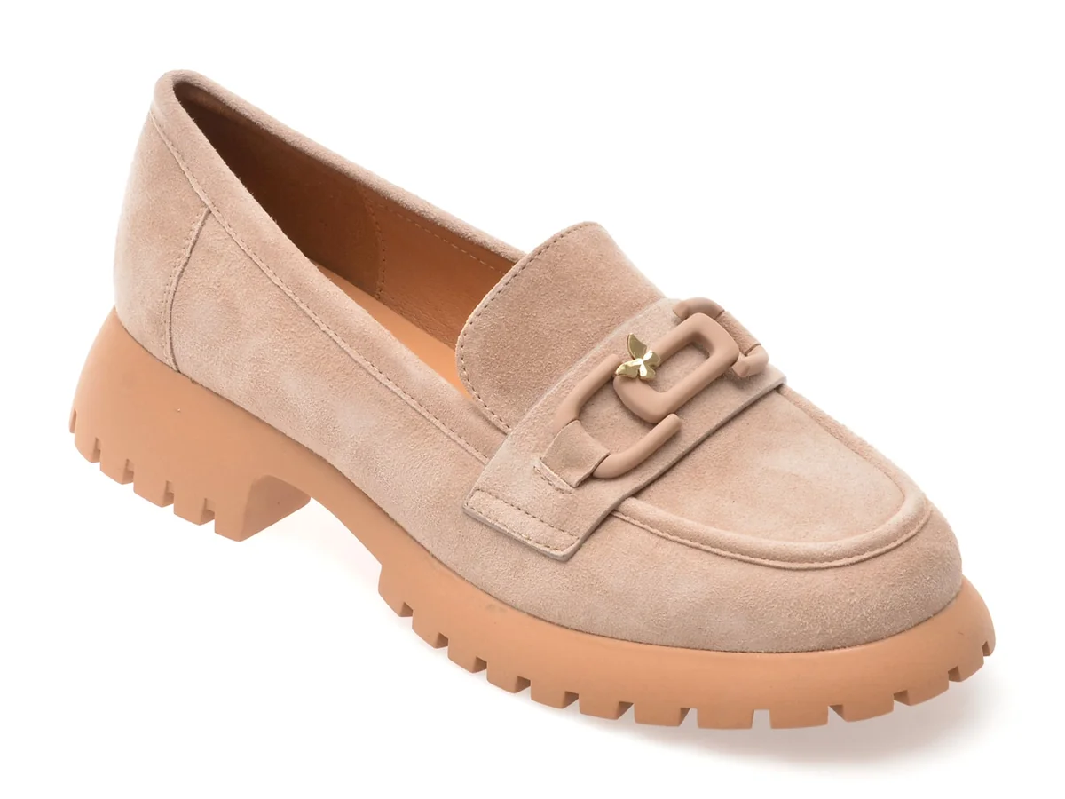 Mocasini Gryxx Nude, V856G45, Din Piele Intoarsa