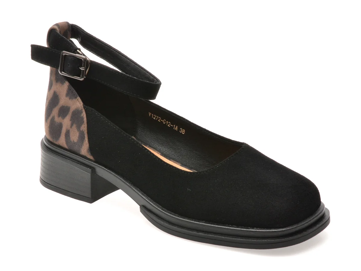 Pantofi Flavia Passini Negri, 1272G12, Din Piele Intoarsa