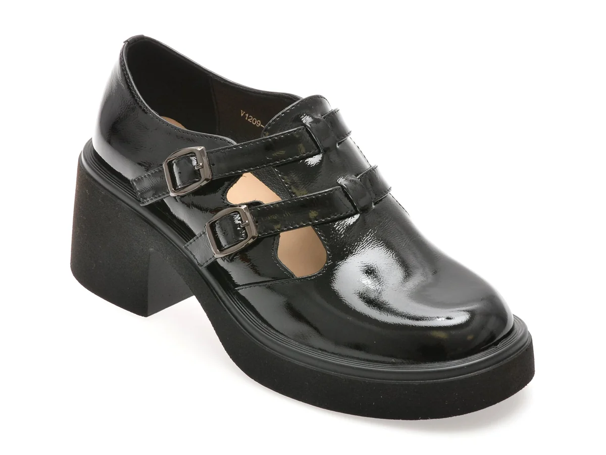 Pantofi Epica Negri, 1209C20, Din Piele Naturala Lacuita