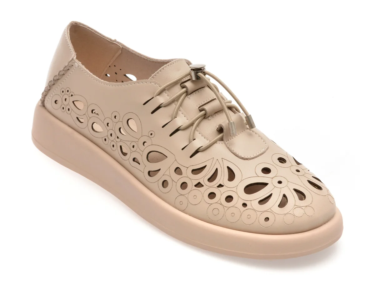 Pantofi Flavia Passini Bej, 1239H18, Din Piele Naturala