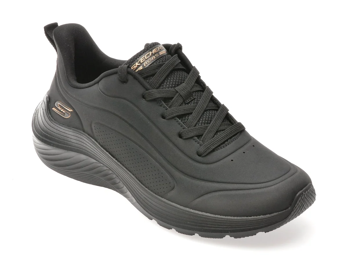 Pantofi Sport Skechers Negri, Bobs Squad Waves, Din Piele Ecologică
