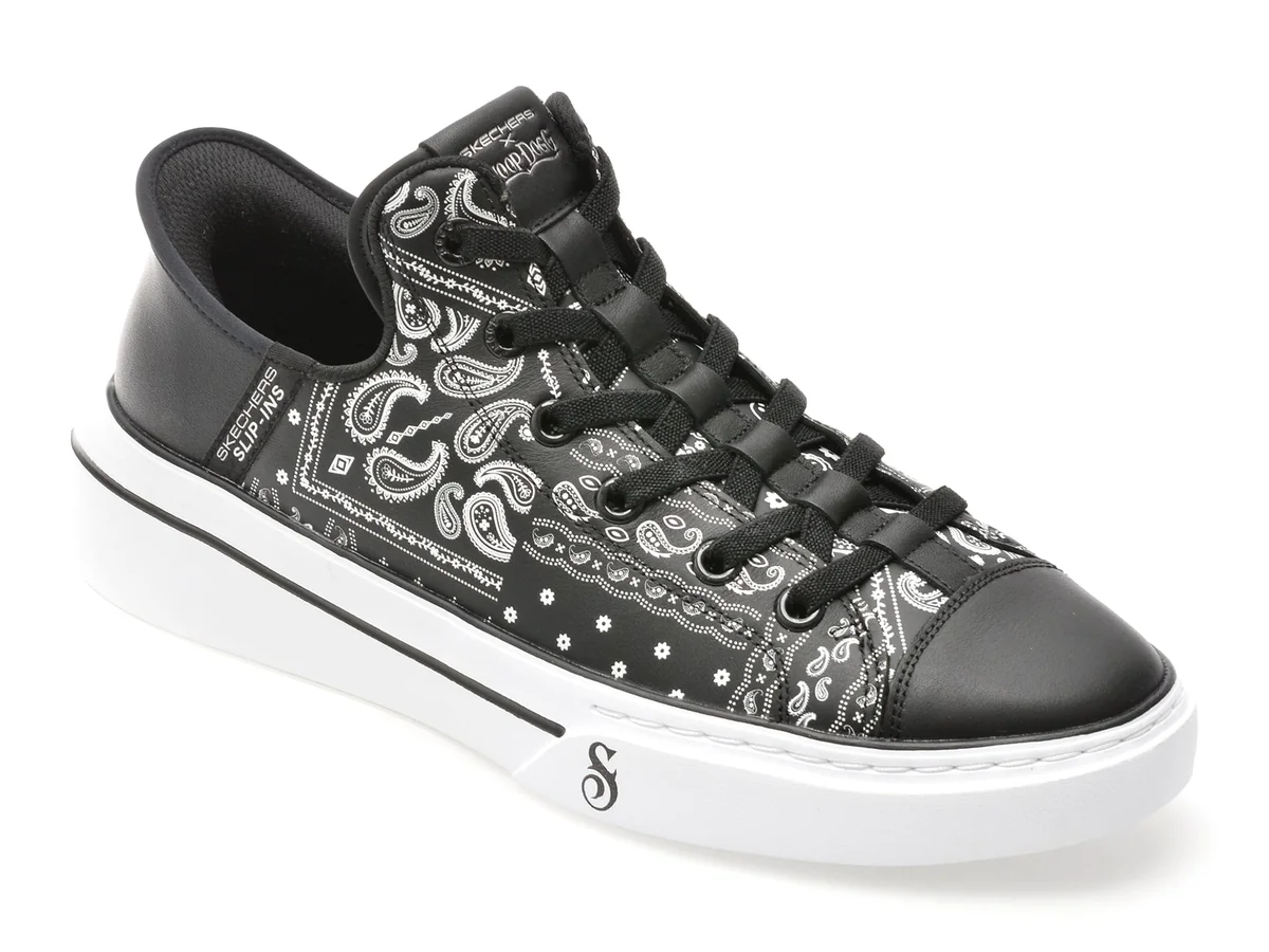 Pantofi Sport SKECHERS Alb-Negru, SNOOP ONE, Din Piele Naturala