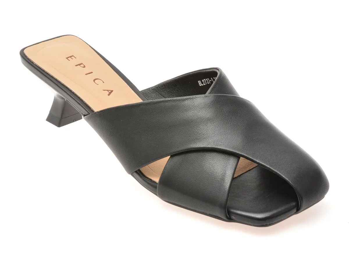 Papuci EPICA Negri, 2737, Din Piele Naturală
