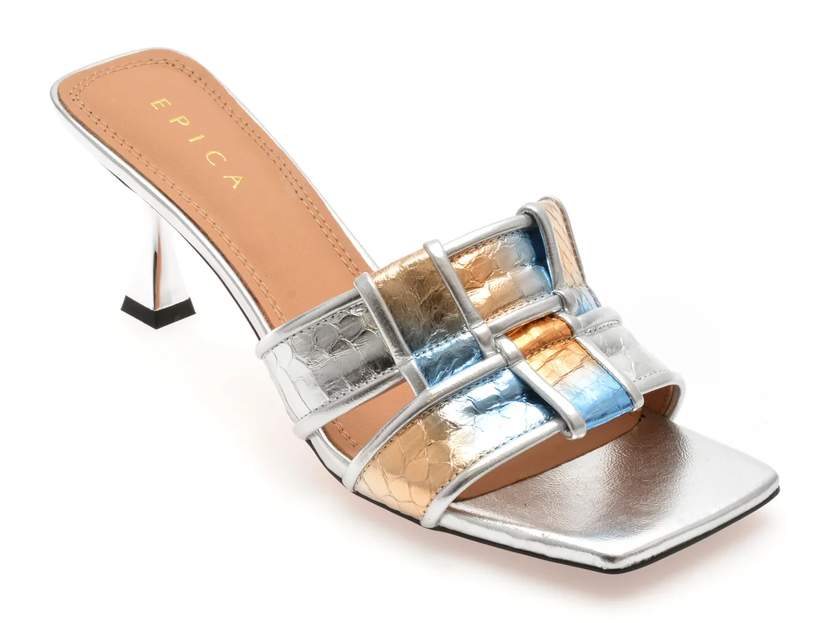 Papuci Epica Argintii, L633, Din Piele Naturala