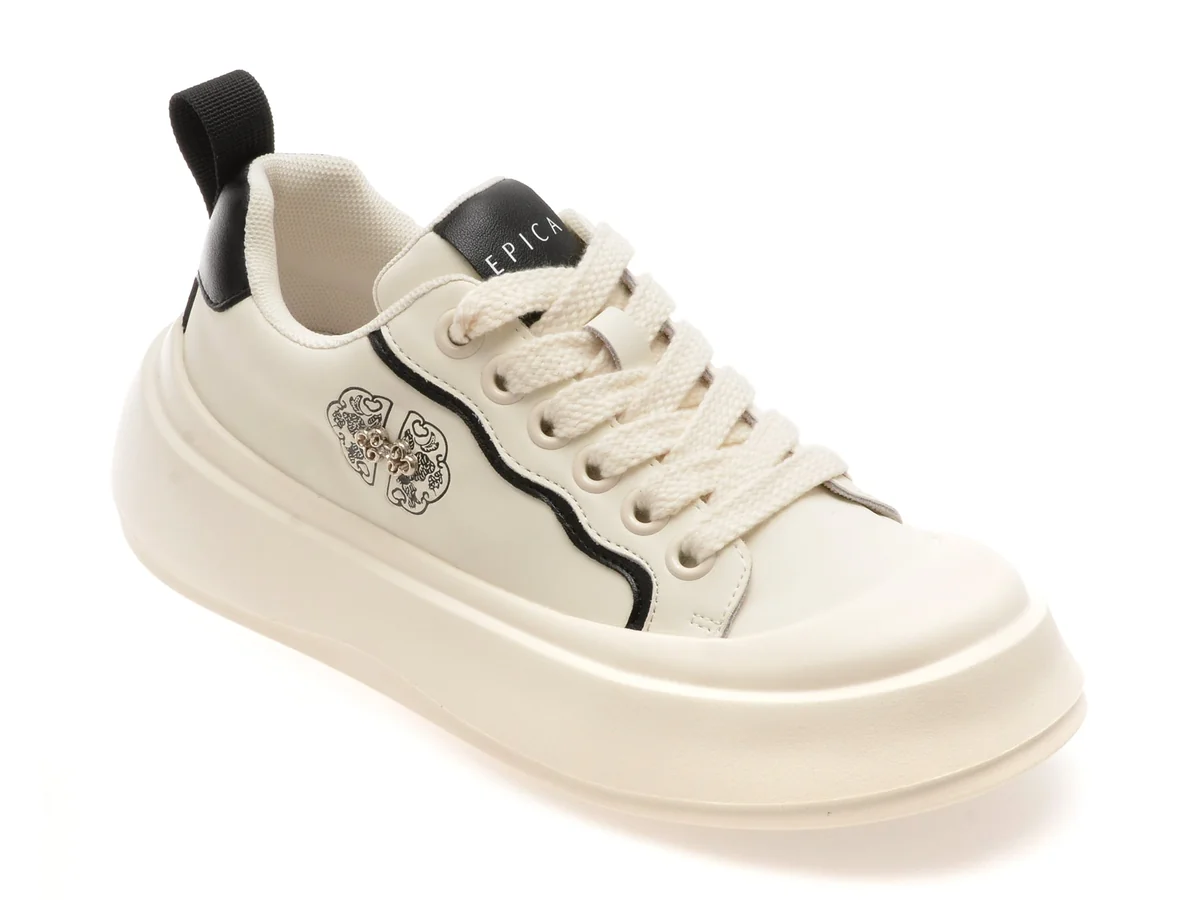 Pantofi Sport Epica Alb-Negru, M1362, Din Piele Naturala