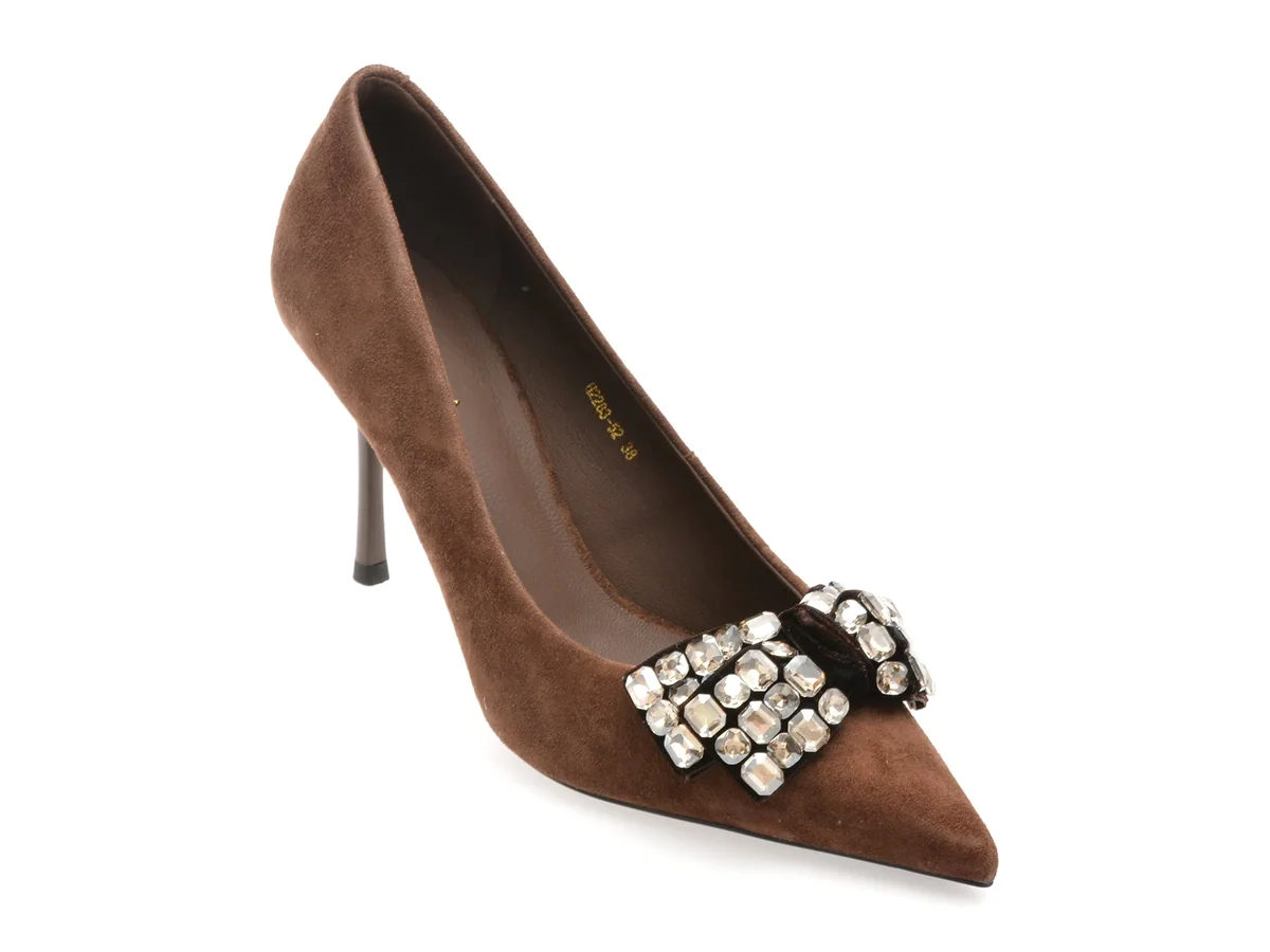 Pantofi Eleganti Epica Maro, A2283, Din Piele Intoarsa