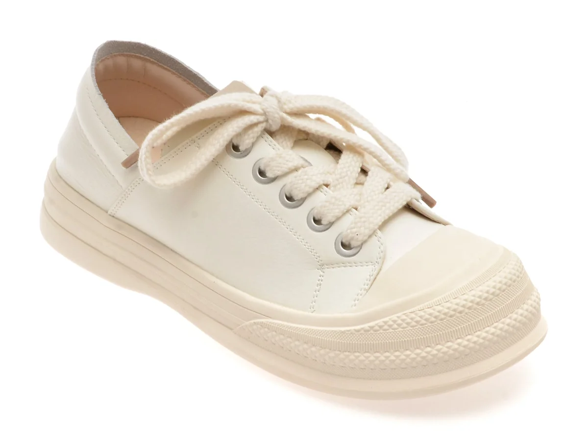 Pantofi Sport Flavia Passini Albi, S201, Din Piele Naturala