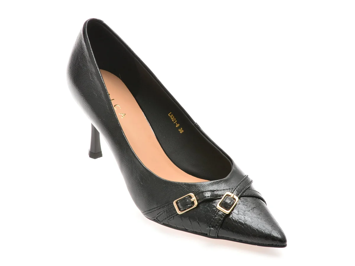 Pantofi Eleganți Epica Negri, L5321, Din Piele Naturală