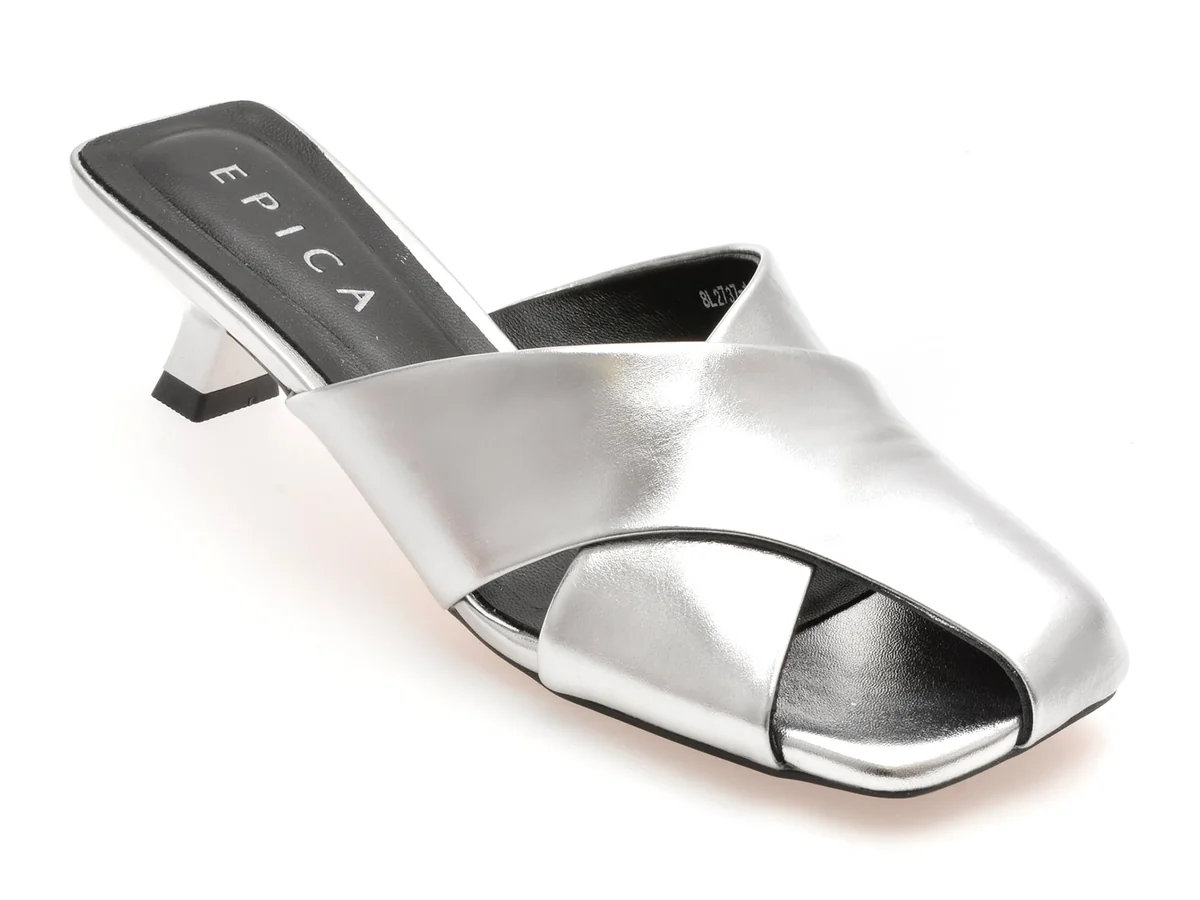 Papuci Epica Argintii, 2737, Din Piele Naturală