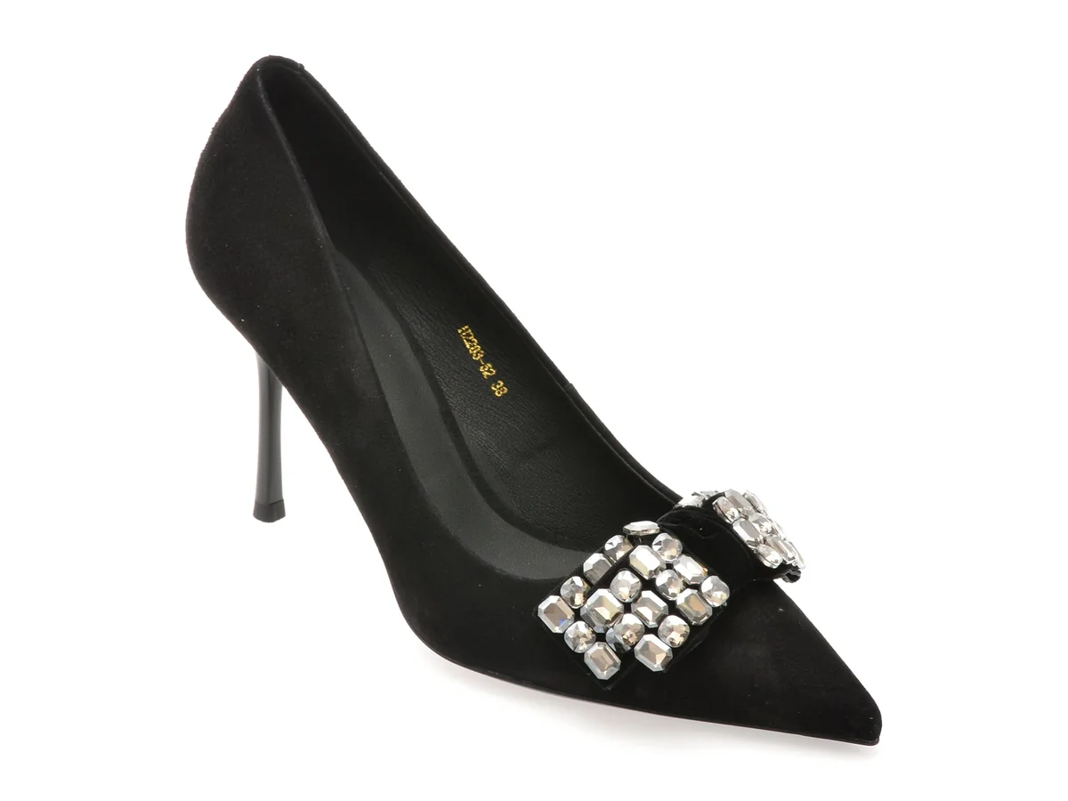 Pantofi Eleganti Epica Negri, A2283, Din Piele Intoarsa
