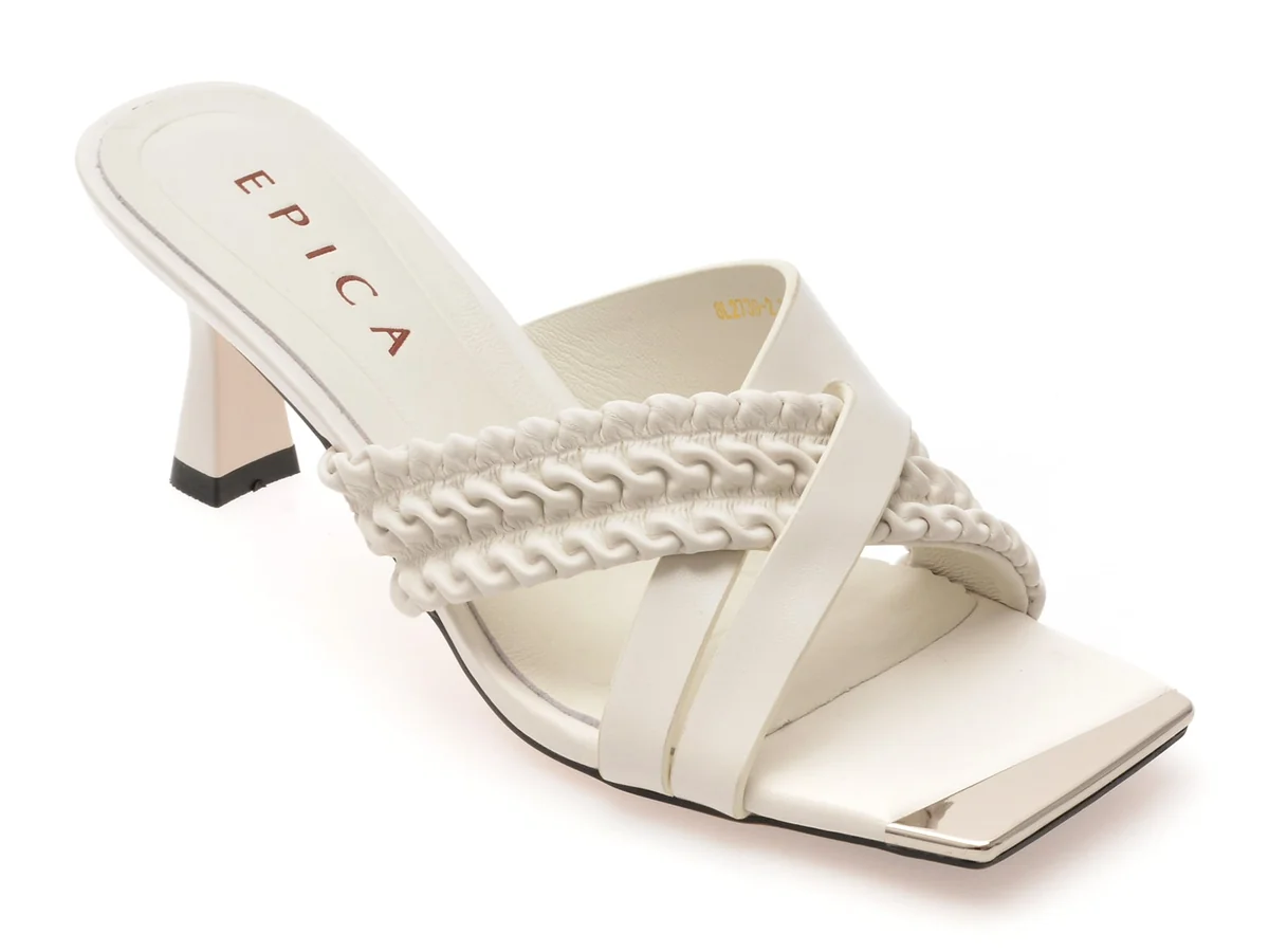 Papuci Epica Albi, 2739, Din Piele Naturală
