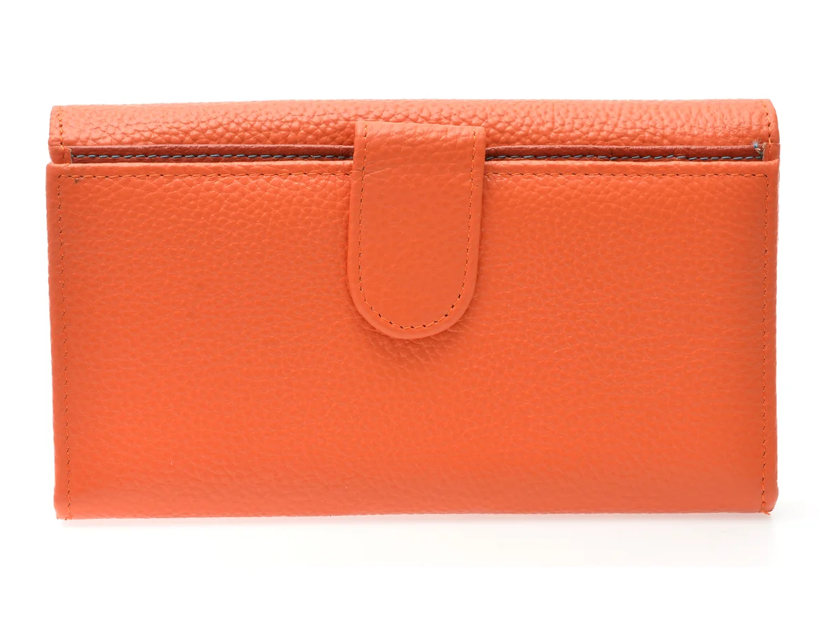 Portofel Portocaliu, D7046, Din Piele Naturala