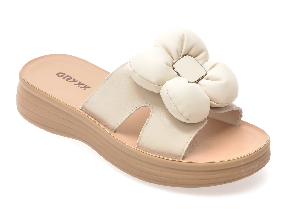 Papuci Gryxx Bej, 4696501, Din Piele Naturala
